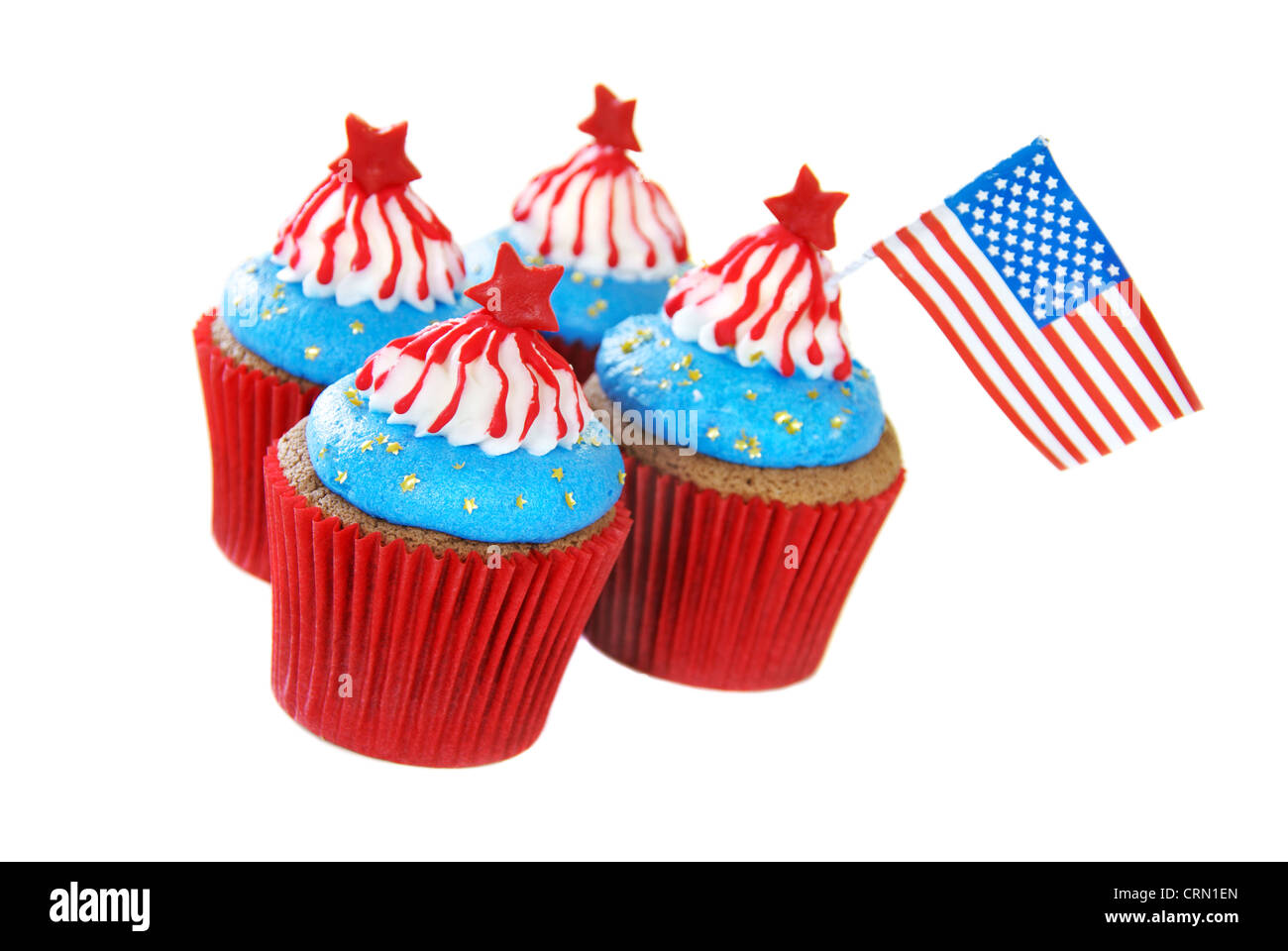 Cupcakes mit amerikanisches patriotisches Thema für 4. Juli Feier und andere Veranstaltungen in Amerika. Stockfoto