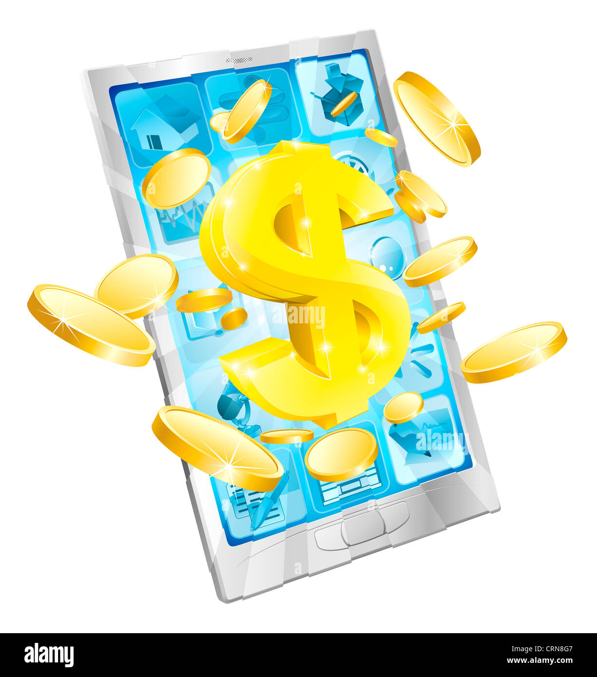 Dollar Geld Handy Konzept Illustration des Handy mit Münzen und gold dollar Stockfoto