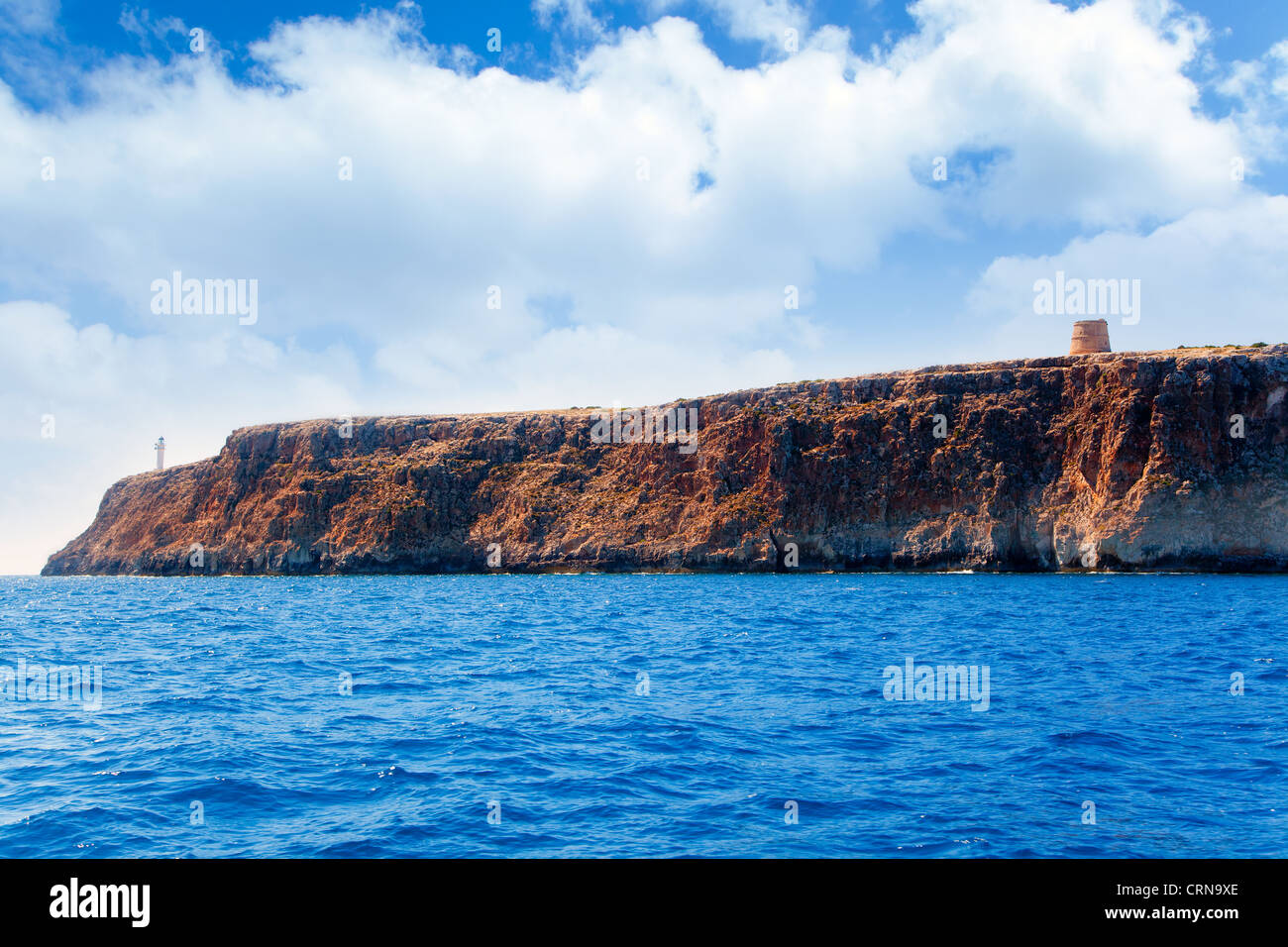 Formentera Barbaria Cape und Leuchtturm mit Torre des Garrovet Stockfoto