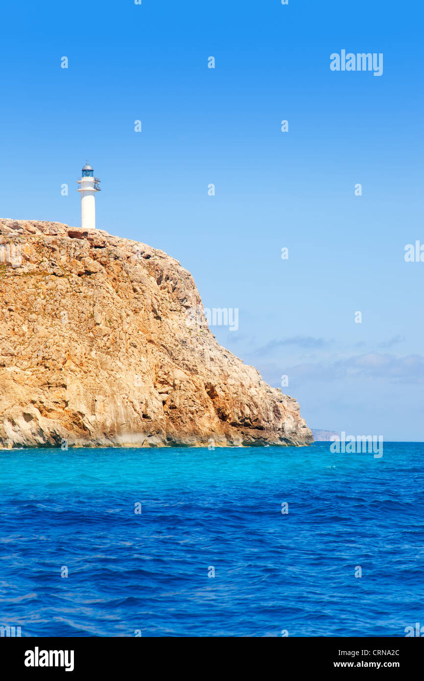 Formentera Barbaria Cape Lighthouse-Blick vom Meer Boot Stockfoto