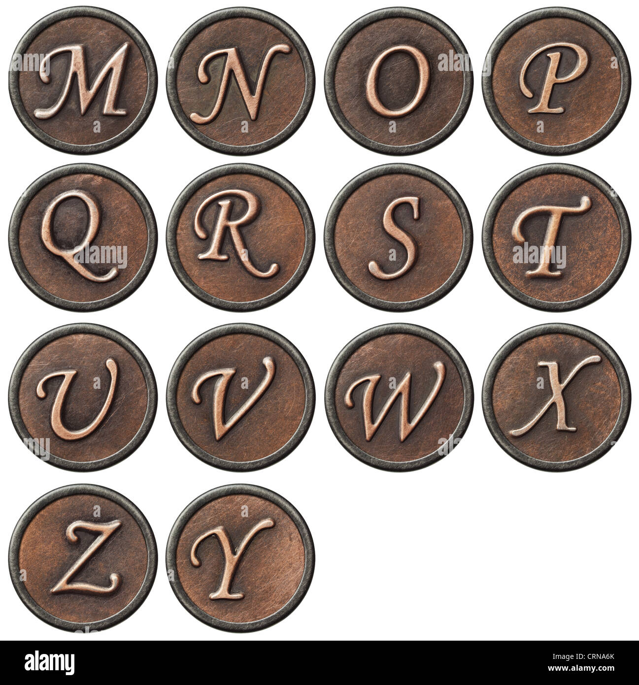 Alter Metall Vintage Alphabet Buchstaben. Stockfoto