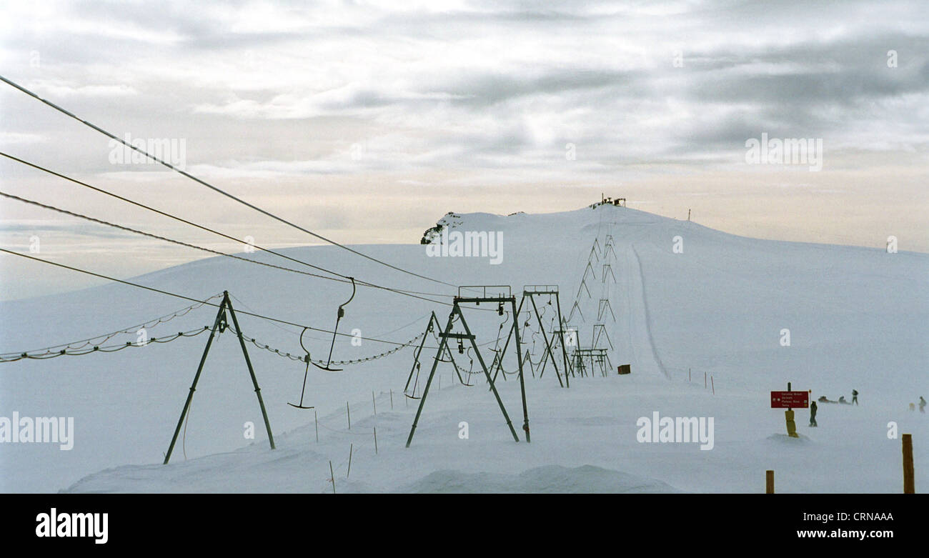 Leere Skilift im Eis, 3820 m ue.dM, Schweiz Stockfoto