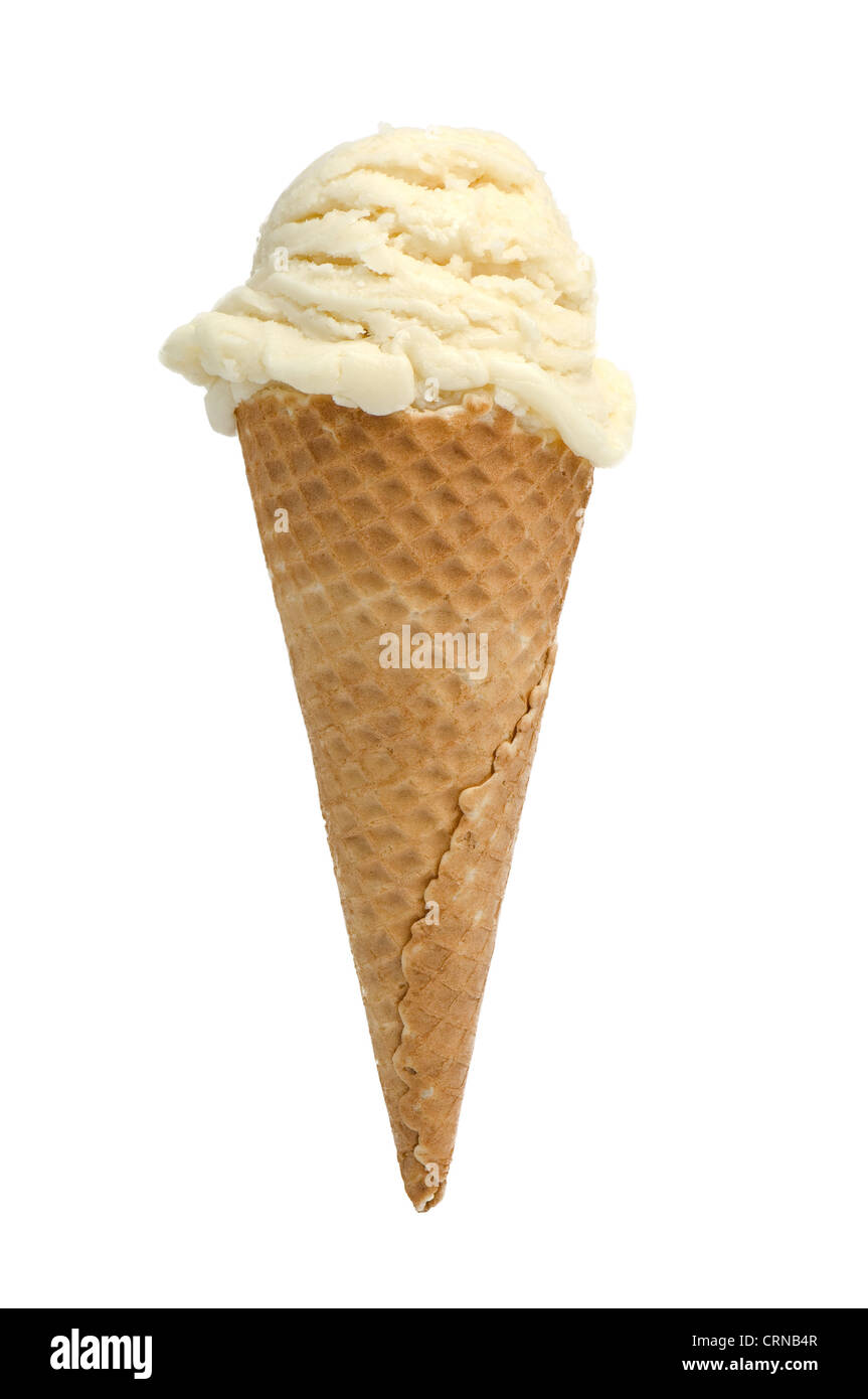 Vanille-Eis Kegel isoliert auf weißem Hintergrund Stockfoto