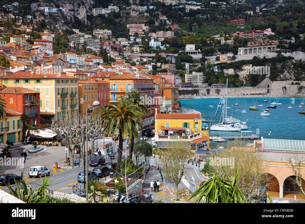 Hafen und Haus in dem Dorf von Villefranche-Sur-Mer, Côte d ' Azur, Frankreich Stockfoto