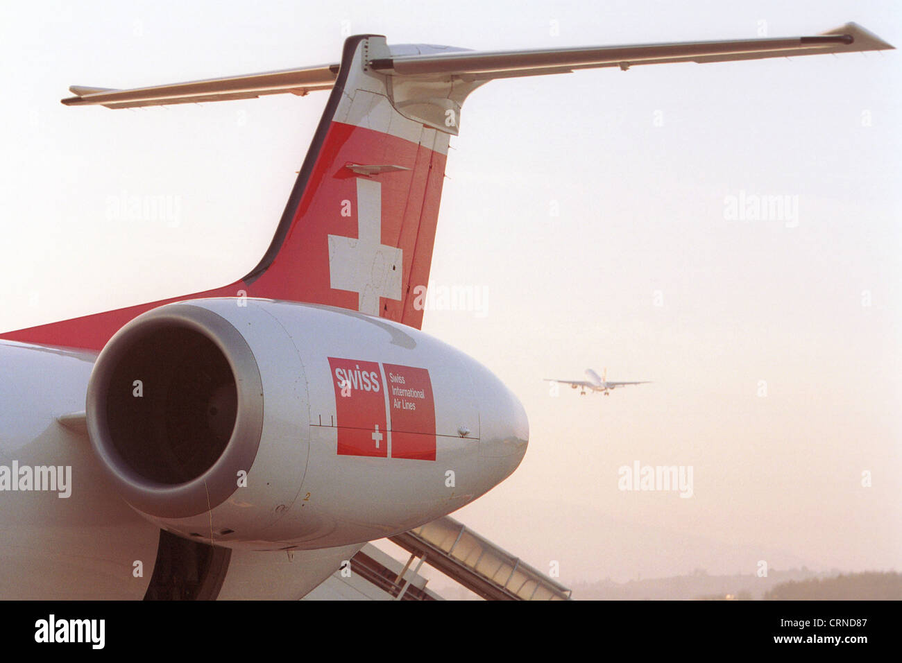 Schweizer Airline-Logo auf der Rückseite der Maschine Stockfoto