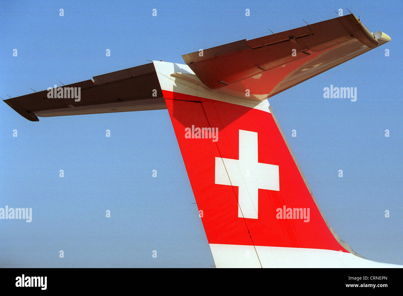 Schweizer Airline-Logo auf der Rückseite der Maschine Stockfoto