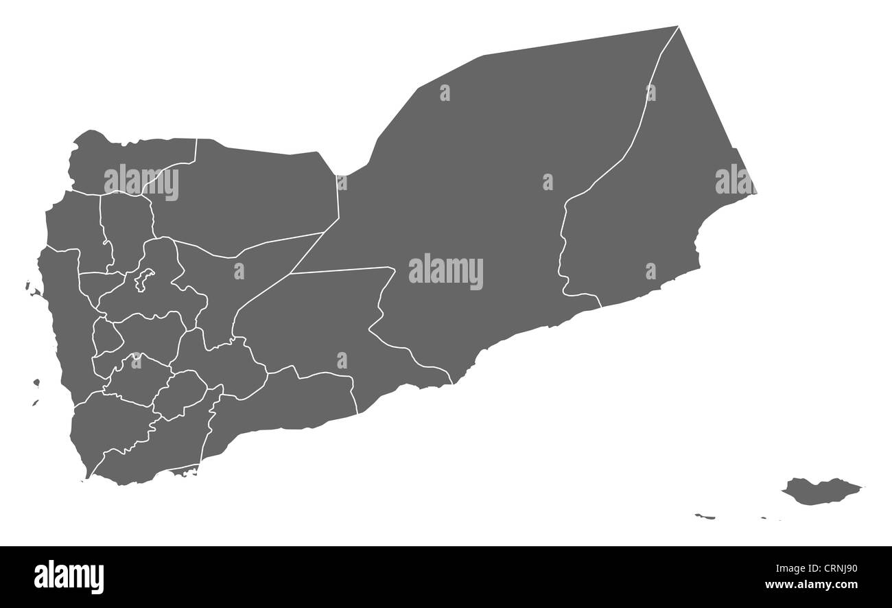 Politische Karte von Jemen mit den verschiedenen Provinzen. Stockfoto