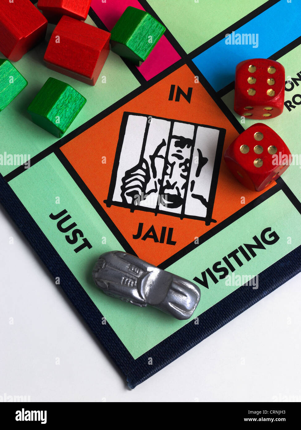 Ein Monopoly-Spielbrett zeigt Gefängnis Stockfoto