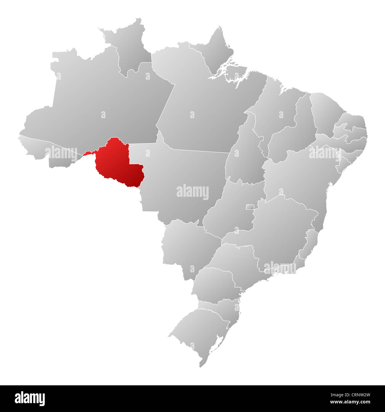 Politische Karte von Brasilien mit den mehrere Staaten wo Rondônia markiert ist. Stockfoto
