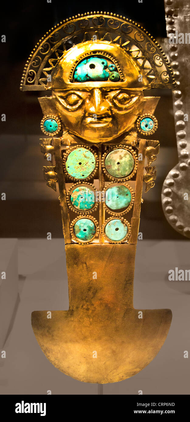 Gold Türkis, Festungsmesser Tumi Peru Sicanische Kultur Lambayeque 9-11. Jahrhundert Südamerika ( Chimu-Kultur ) Stockfoto