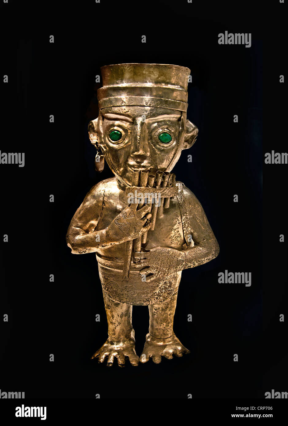 Panpiper Schiff 14. – 15. Jahrhundert Peru Chimú Silber Malachit Stockfoto