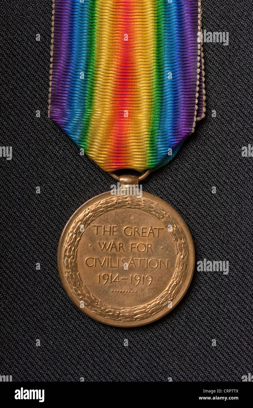 Rückseite einer britischen 1. Weltkrieg Kampagne Sieg Medaille 1914 - 1918. Stockfoto