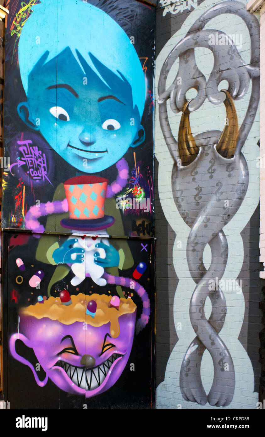 Graffiti in der Great Eastern Street im East End von London. Stockfoto