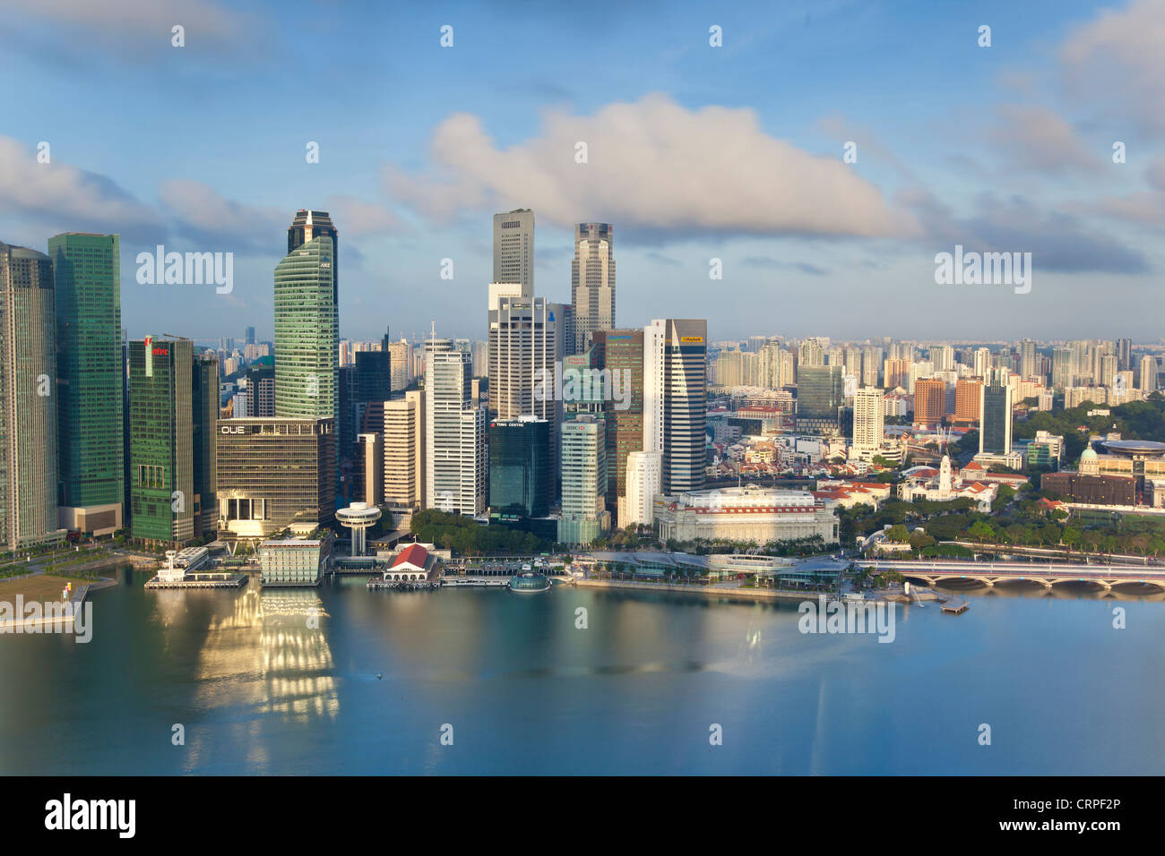 South East Asia, Singapur, Luftaufnahme über Singapur und Marina Bay Stockfoto