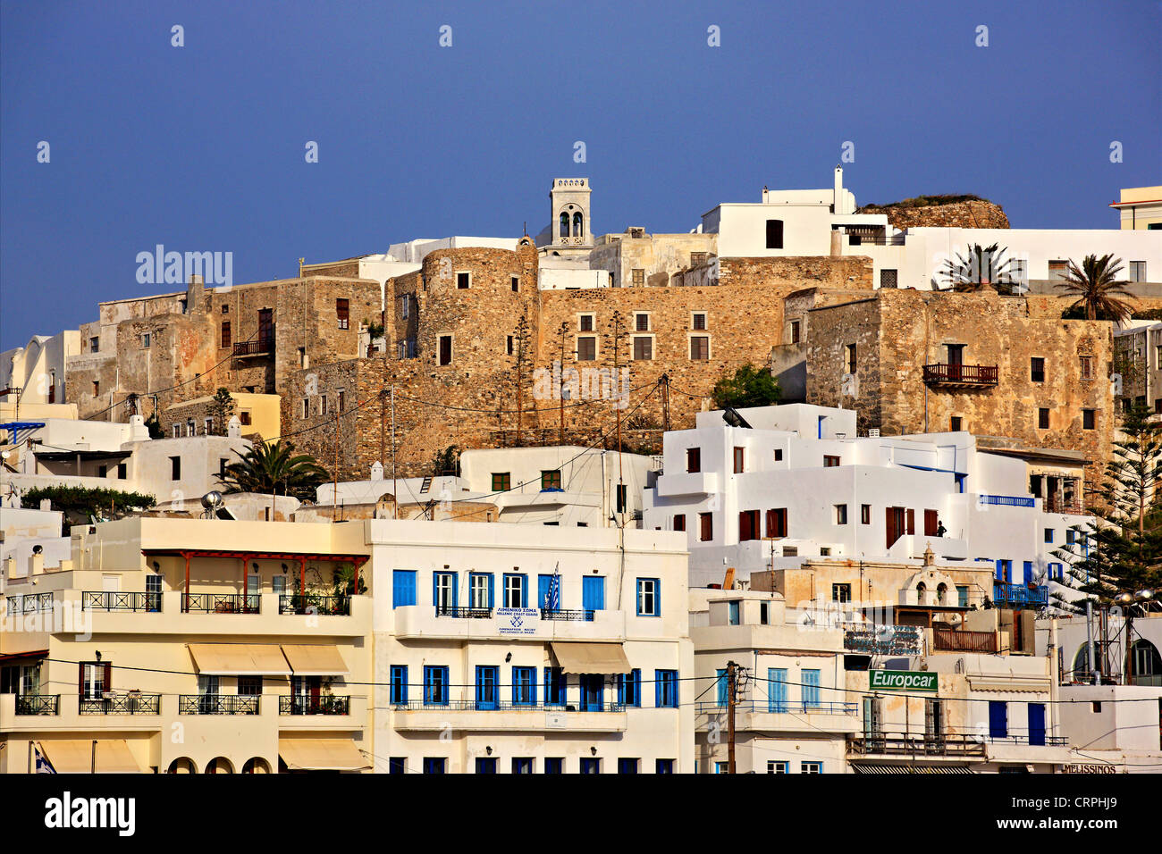 Die venezianische Burg Sanoudos auf der Insel Chora Naxos, Kykladen, Griechenland. Stockfoto
