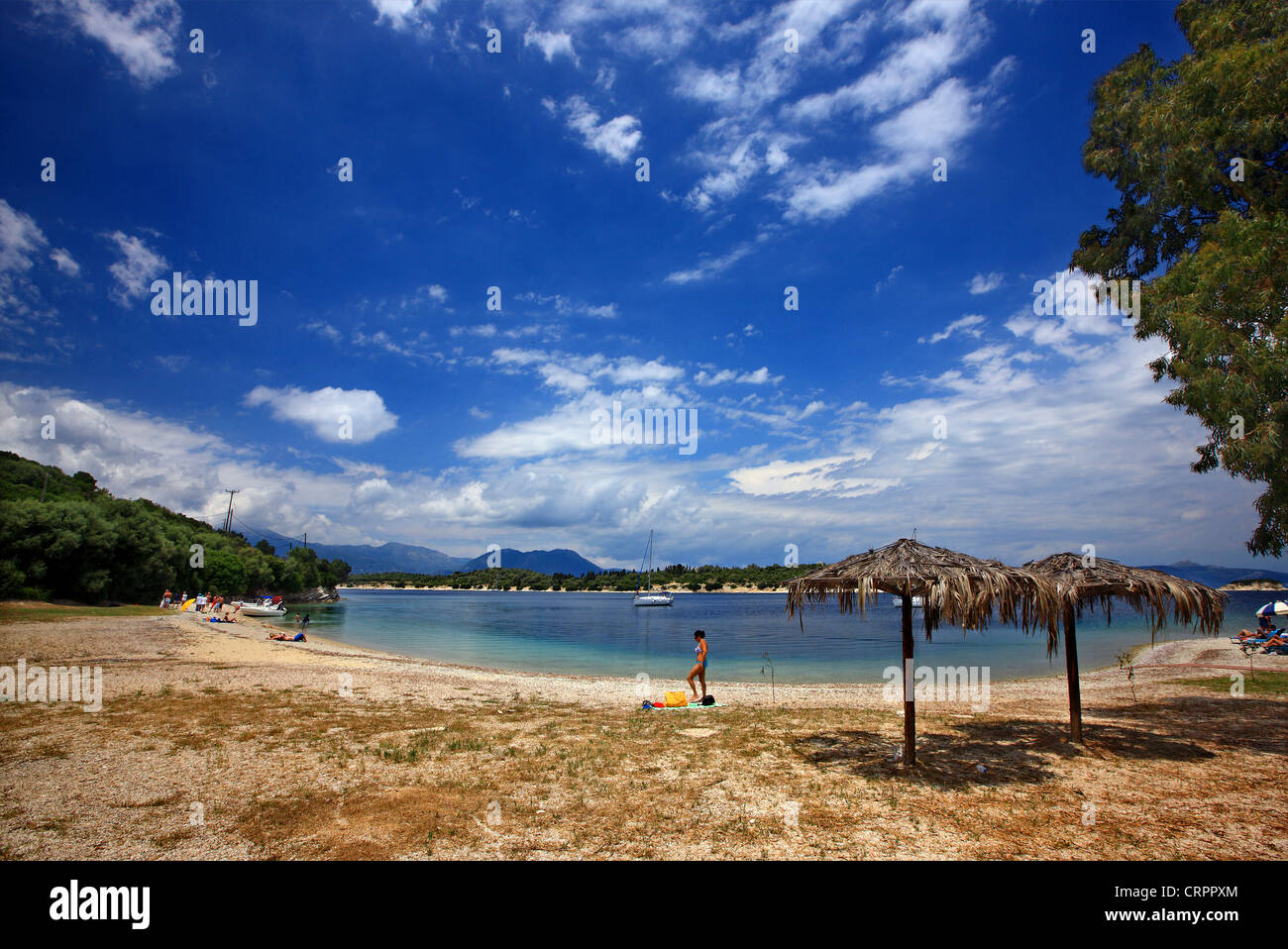 Fanari Beach auf der Insel Meganisi (oder "Meghanisi") (Präfektur Lefkada), Ionisches Meer, Nordteil ("sieben Inseln"), Griechenland. Stockfoto