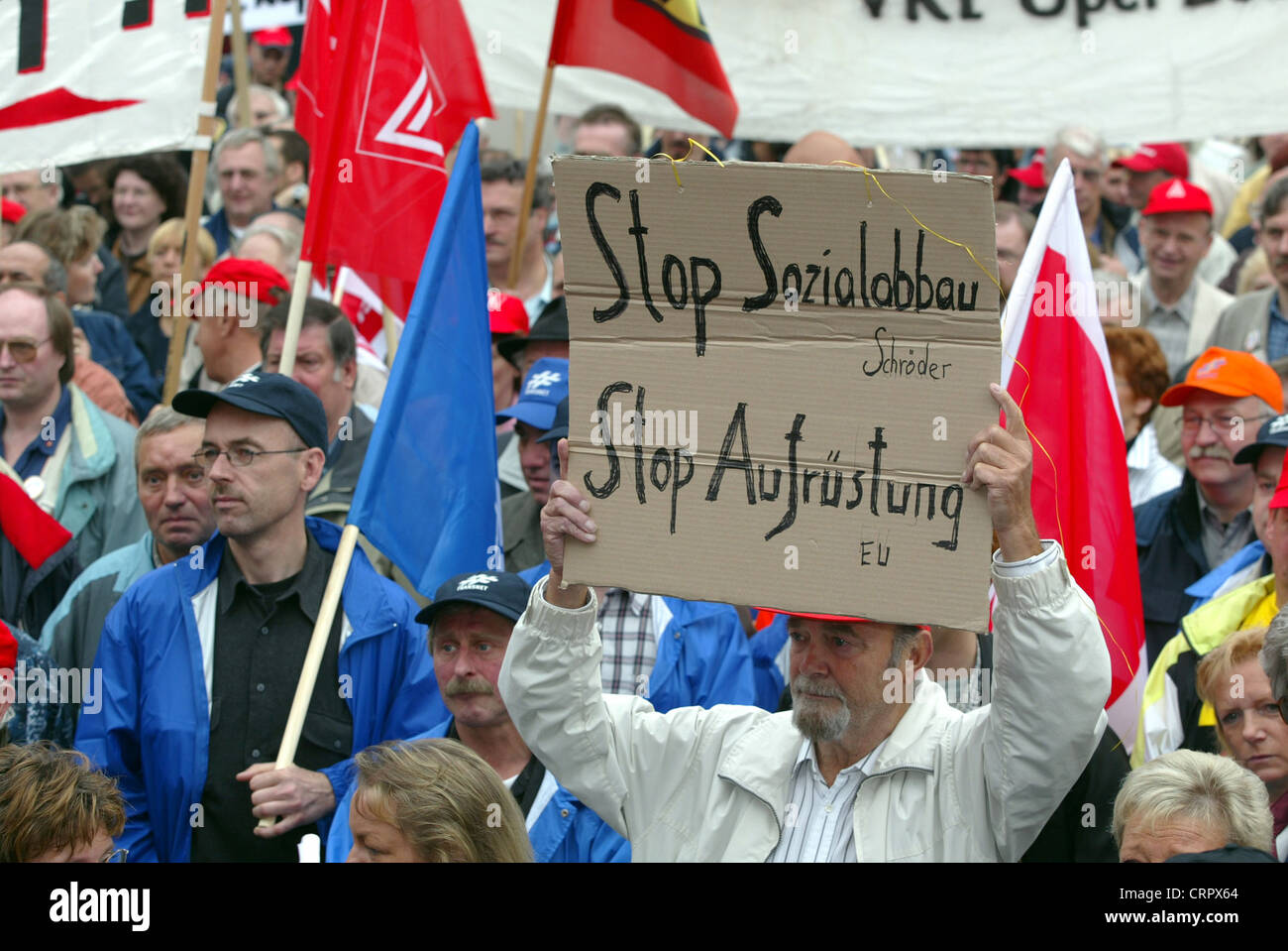 DGB Kundgebung in Bochum, ja Reformen. Sozialabbau Nein danke Stockfoto