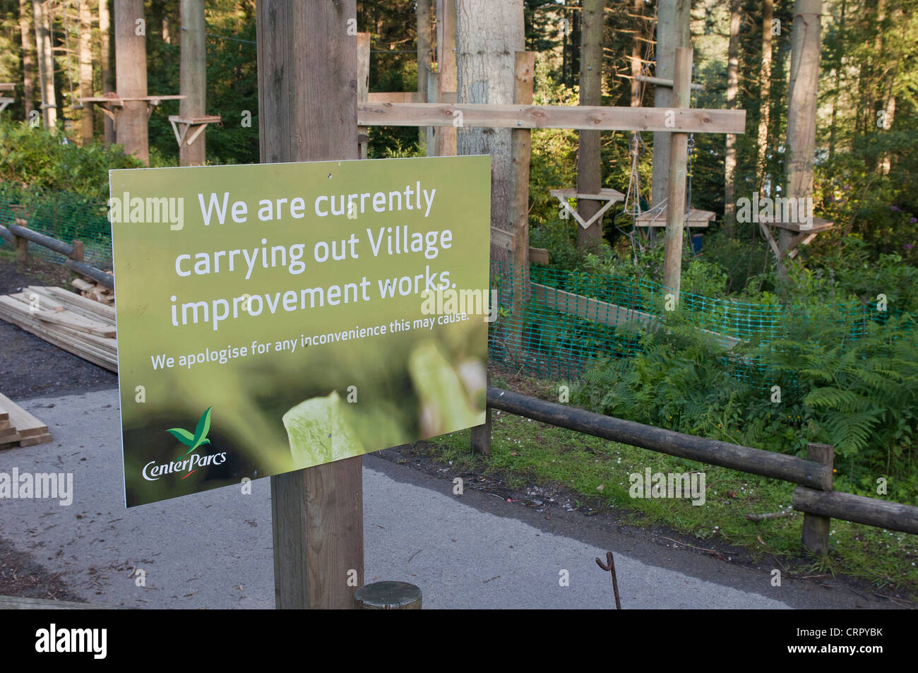 Center Parcs Dorf Verbesserung funktioniert Zeichen Stockfoto