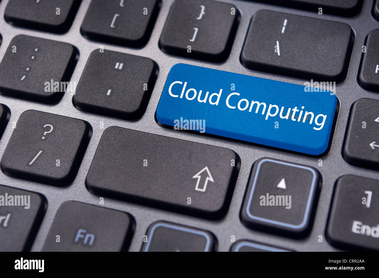 Cloud computing Konzepte, mit Nachricht auf der Tastatur die Eingabetaste. Stockfoto