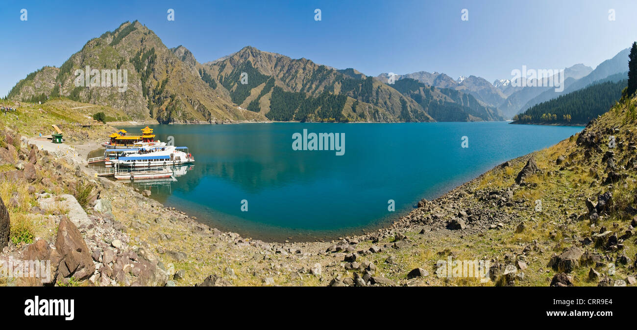 2 Bild Stich Panorama des chinesischen alpine Beauty Spots, himmlischen See. Stockfoto