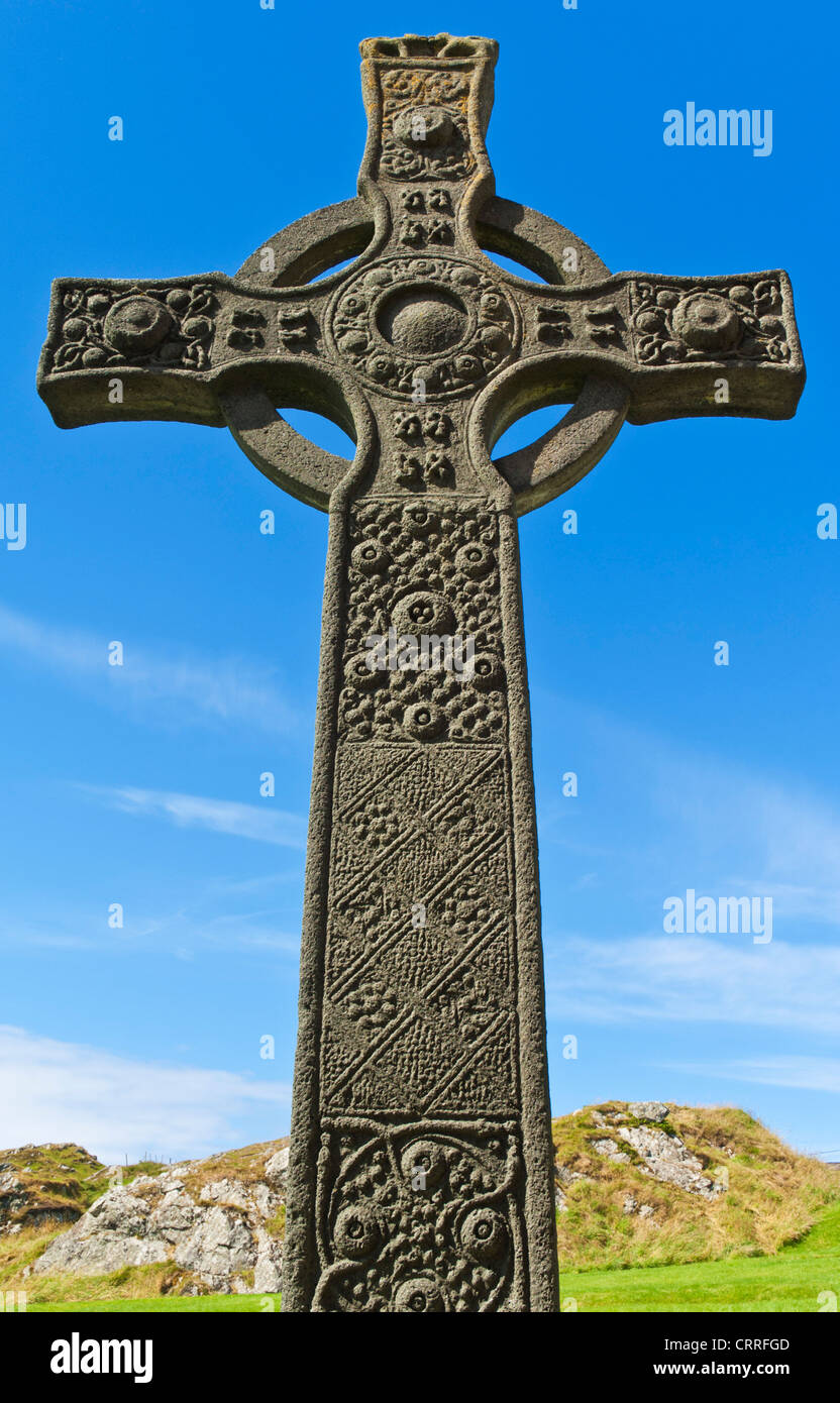 St Johns Kreuz Replica St Marys Abtei Insel von Iona Inneren Hebriden Argyll und Bute Schottland Großbritannien GB EU Europa Stockfoto