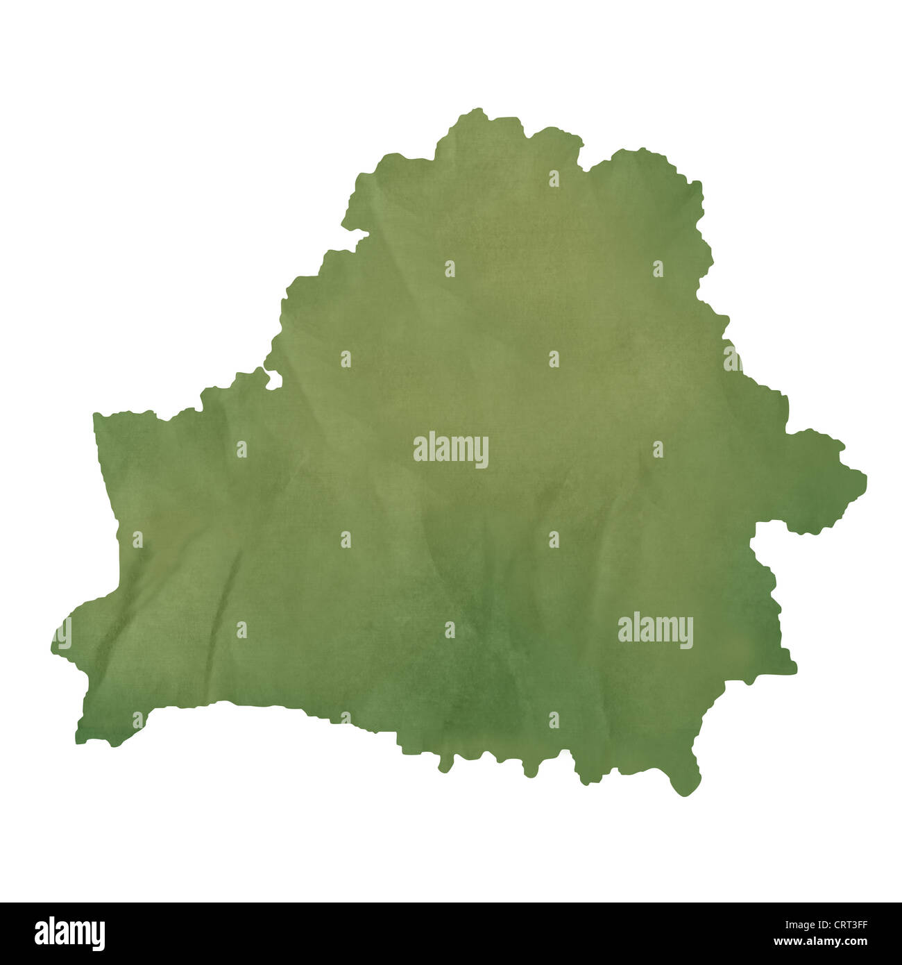 Belarus-Karte im alten grünen Papier isoliert auf weißem Hintergrund. Stockfoto