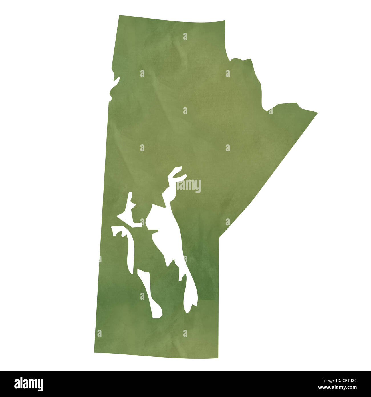 Manitoba Provinz Kanada Karte im alten grünen Papier isoliert auf weißem Hintergrund. Stockfoto