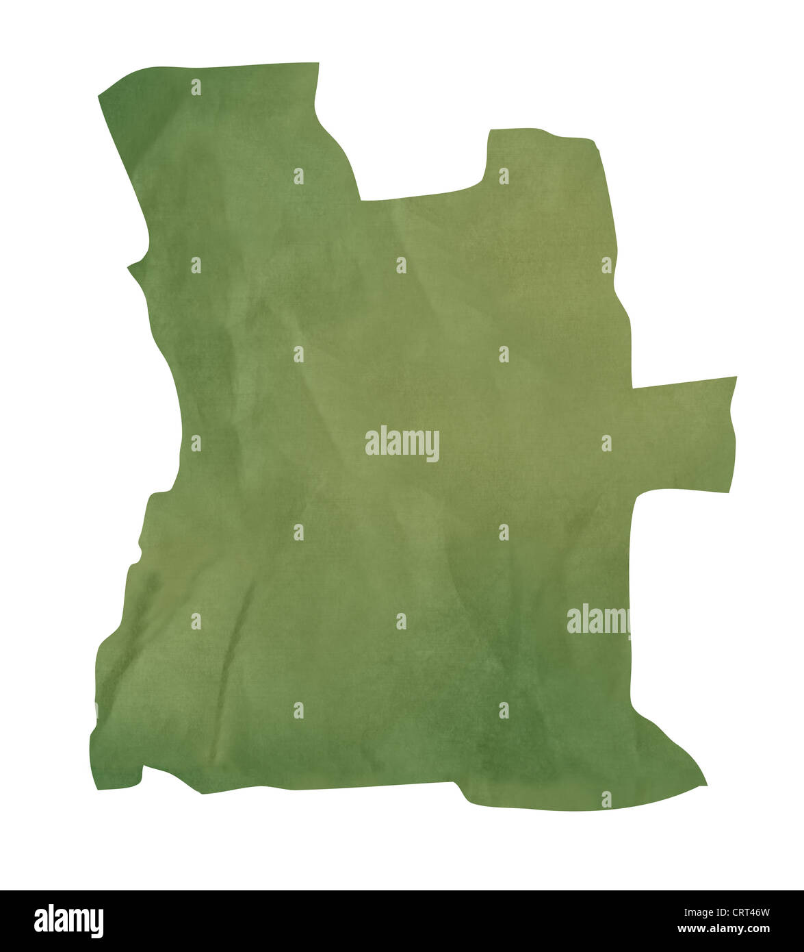 Alte grüne Papierkarte von Angola isoliert auf weißem Hintergrund Stockfoto