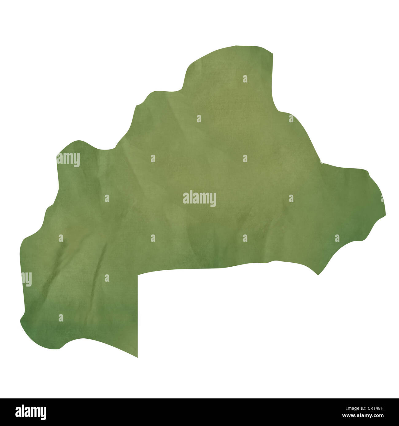 Alte grüne Papierkarte von Burkina Faso isoliert auf weißem Hintergrund Stockfoto
