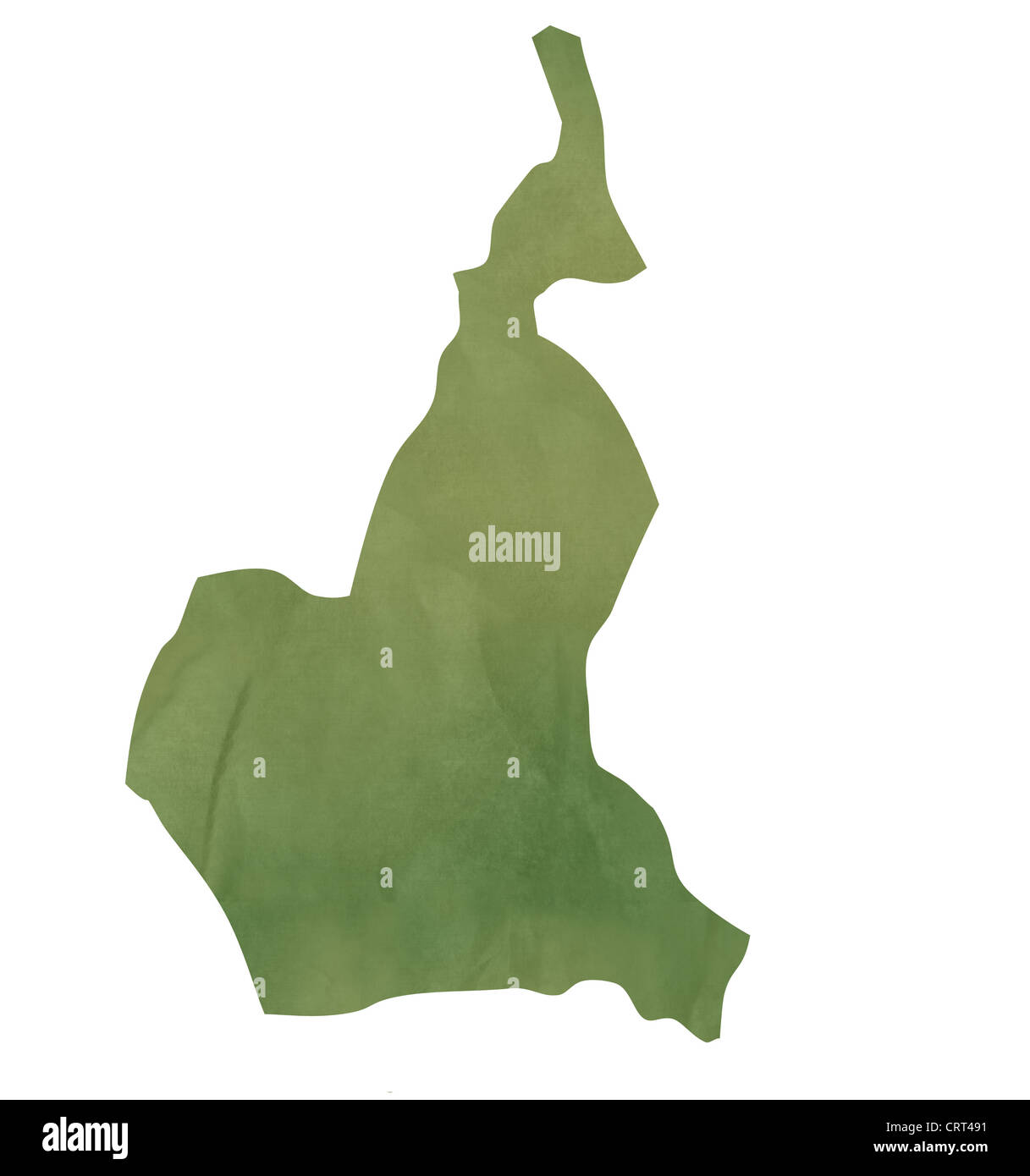 Alte grüne Papierkarte von Kamerun isoliert auf weißem Hintergrund Stockfoto