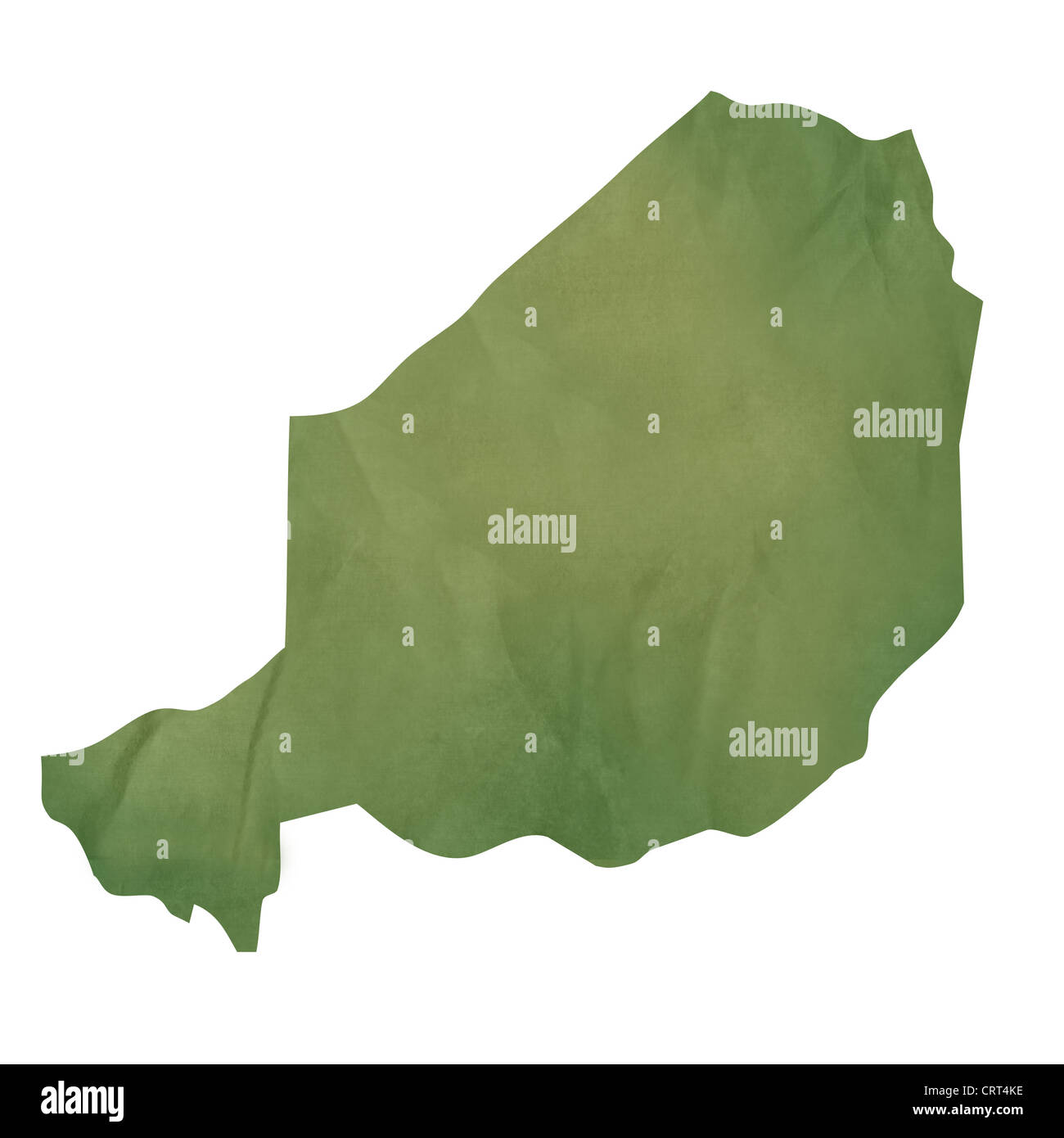 Alte grüne Papierkarte von Niger isoliert auf weißem Hintergrund Stockfoto