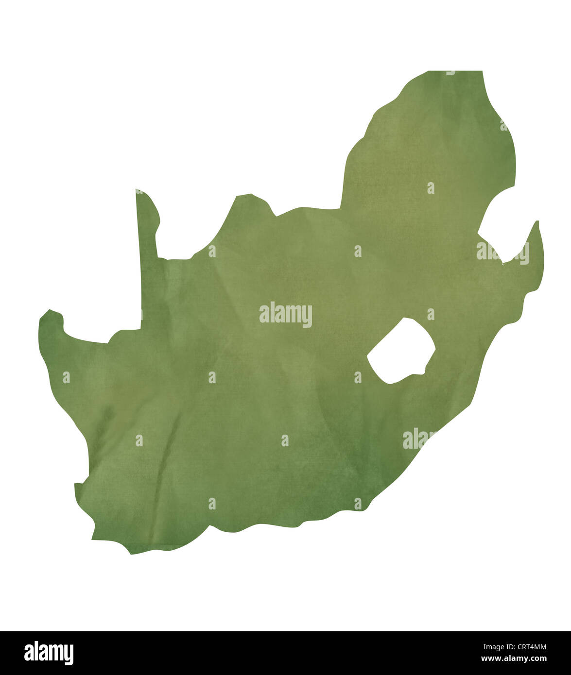 Alte grüne Papierkarte von Südafrika isoliert auf weißem Hintergrund Stockfoto