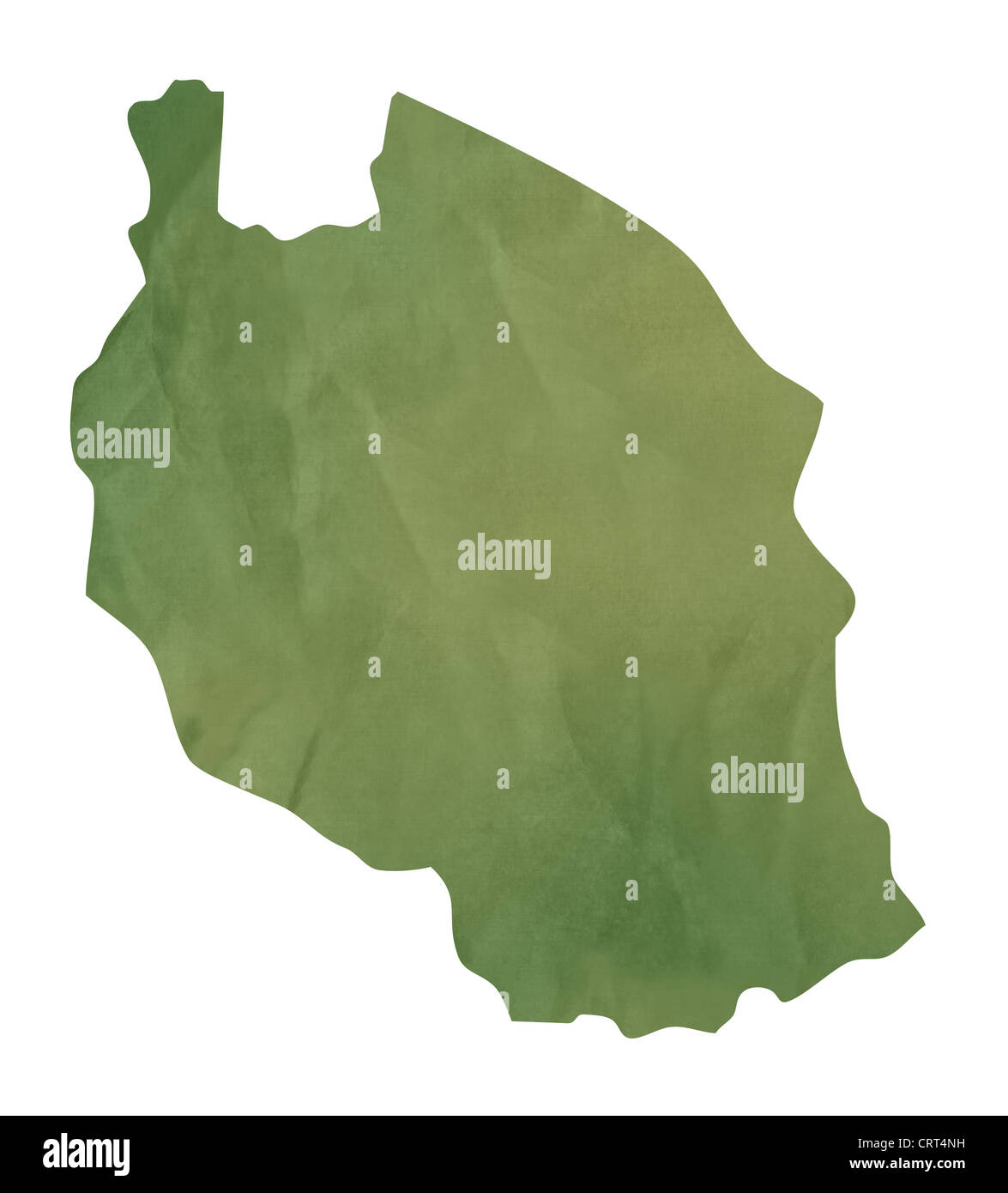 Alte grüne Papierkarte von Tansania isoliert auf weißem Hintergrund Stockfoto
