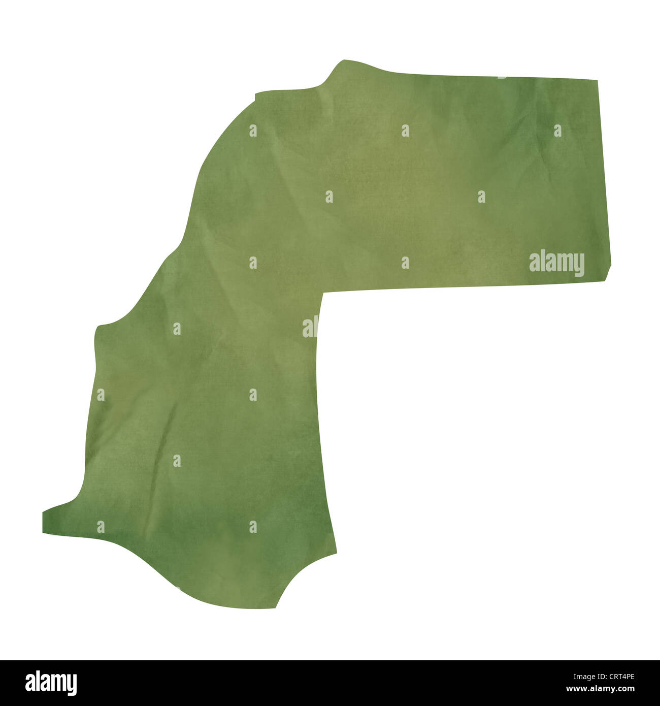 Alte grüne Papierkarte von Westsahara isoliert auf weißem Hintergrund Stockfoto