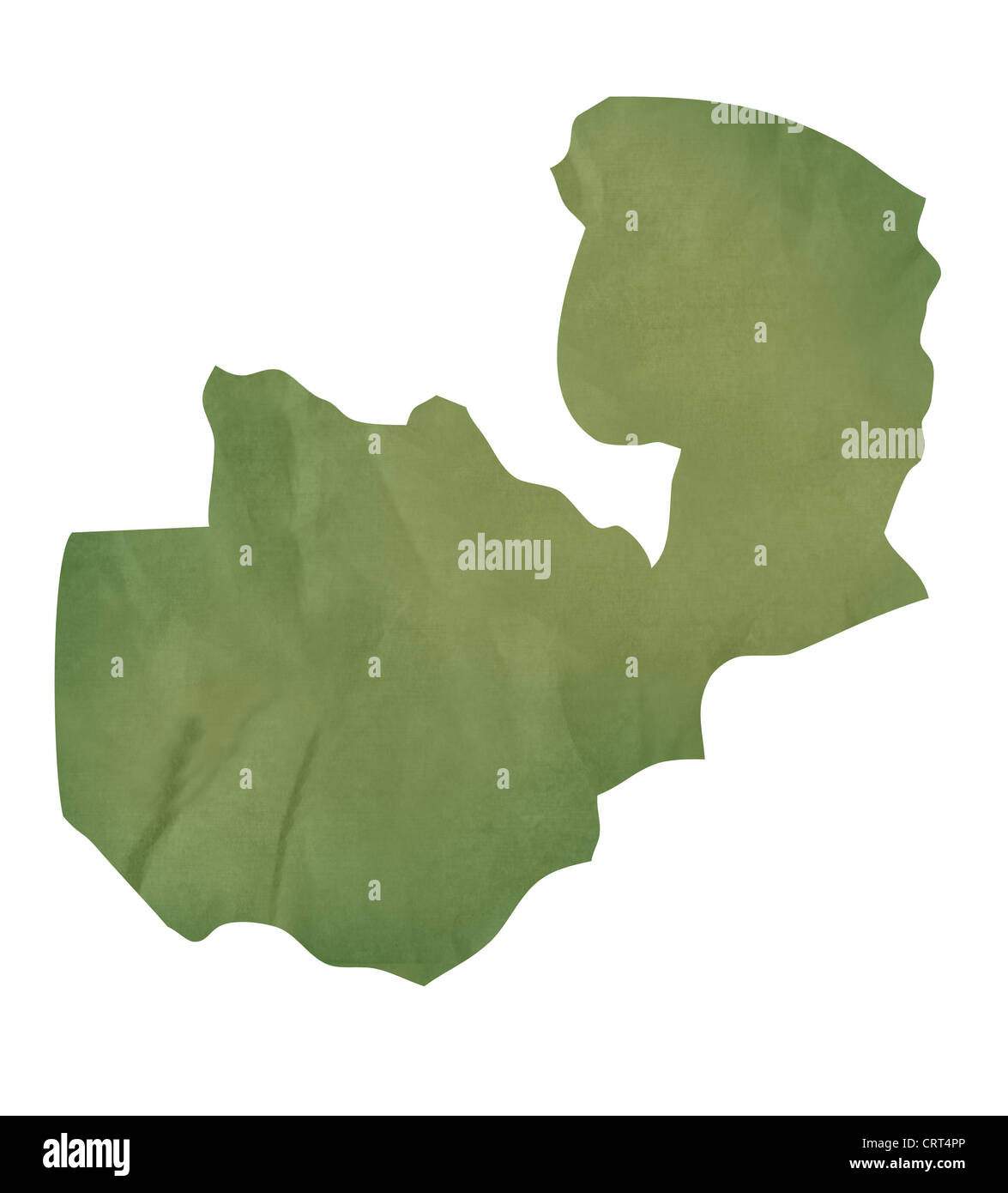 Alte grüne Papierkarte von Sambia isoliert auf weißem Hintergrund Stockfoto