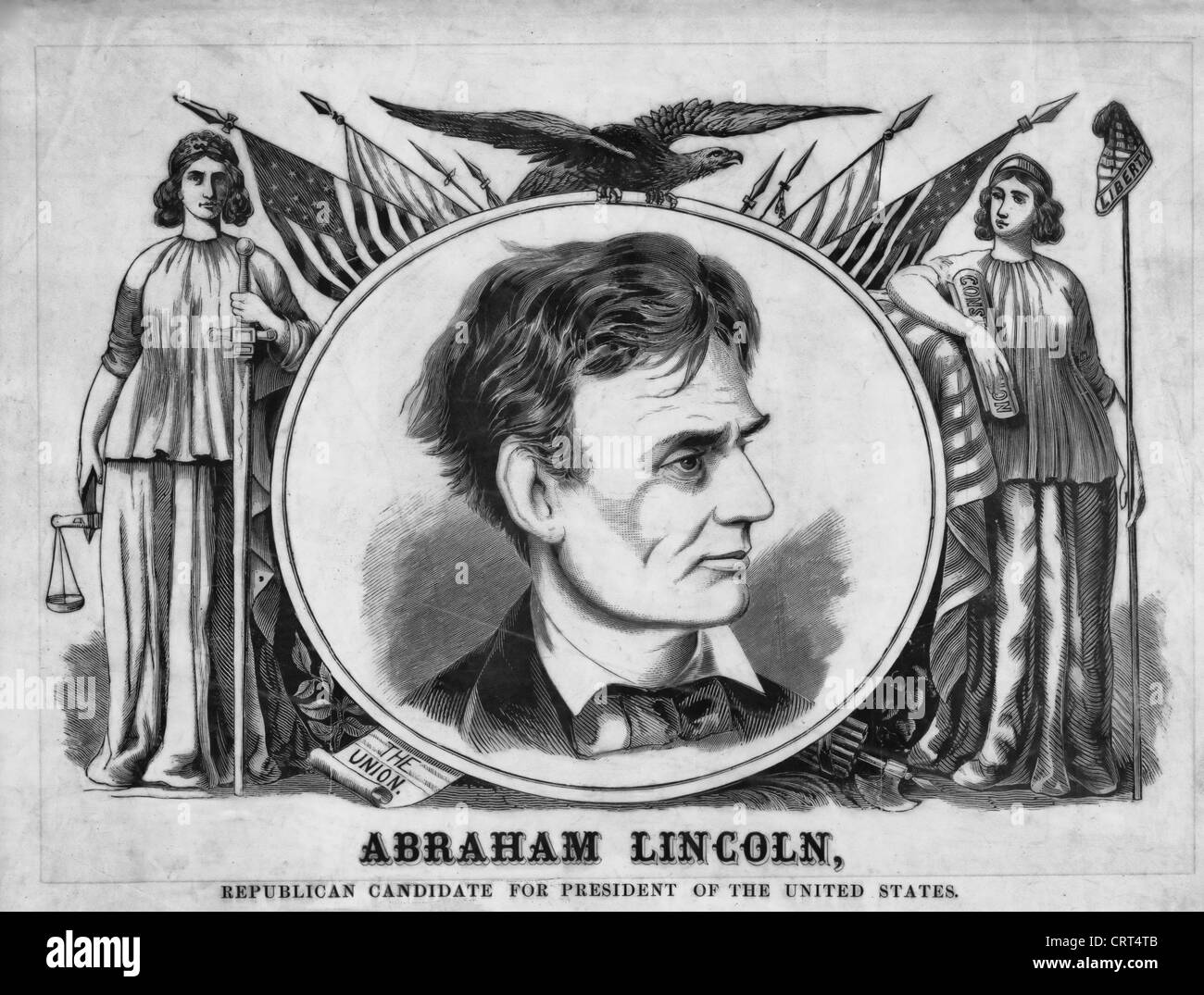 1860 USA Presidential Wahlplakat mit republikanischen Präsidentschaftskandidaten Abraham Lincoln Stockfoto