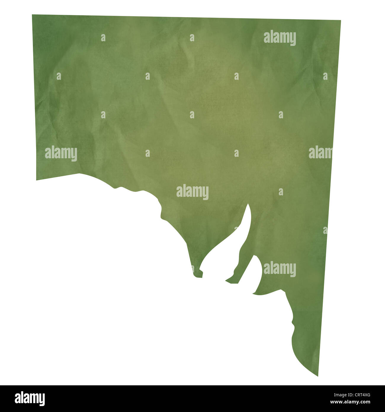 Süd-Australien Karte im alten grünen Papier isoliert auf weißem Hintergrund. Stockfoto