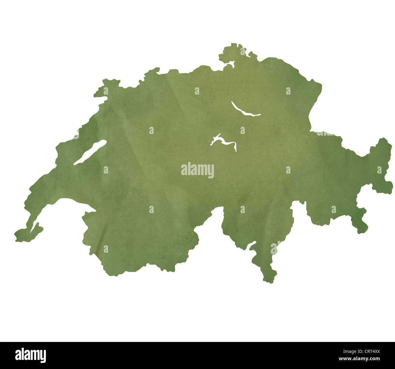 Schweiz, Schweizer, Karte im alten grünen Papier isoliert auf weißem Hintergrund. Stockfoto