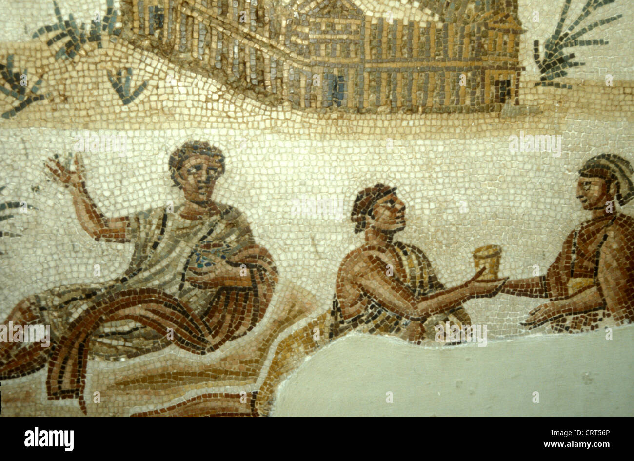 Römisches Mosaik mit Lebensstil der Antike, Bardo Museum, Tunesien Stockfoto