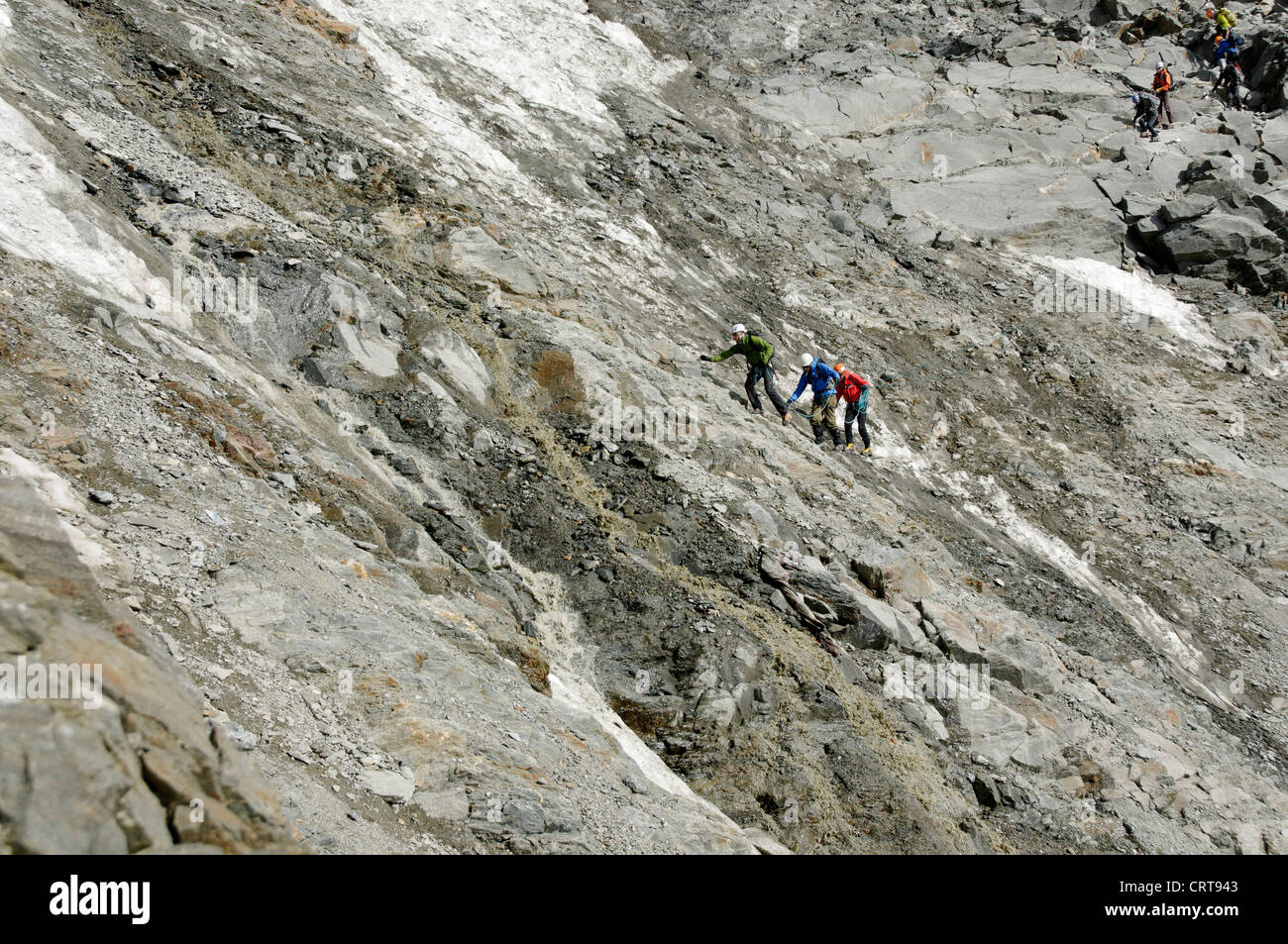 Kletterer, die Überquerung der Grand Couloir am Mont Blanc Stockfoto