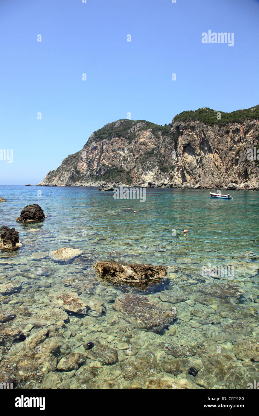 Mediaterranean Landschaft. Paleokastritsa, Korfu, Griechenland. Stockfoto