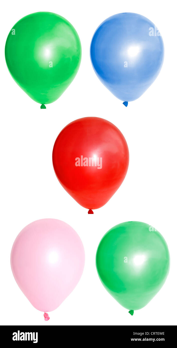 bunte Luftballons, isoliert auf weiss Stockfoto