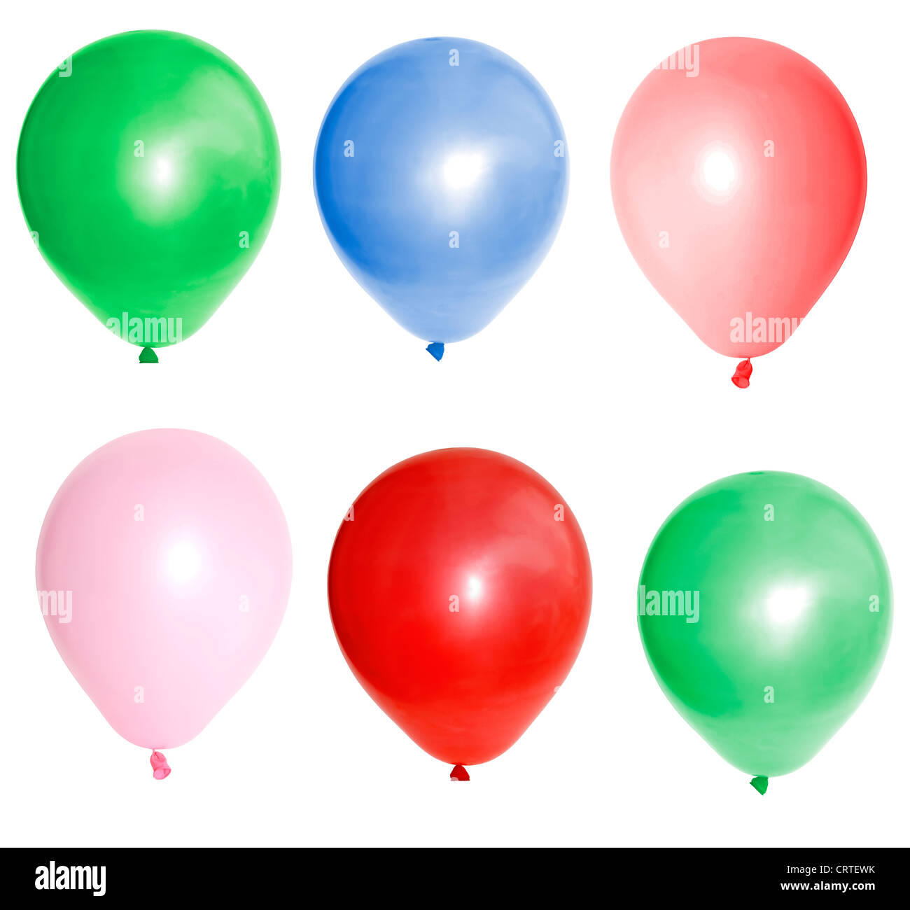 bunte Luftballons, isoliert auf weiss Stockfoto