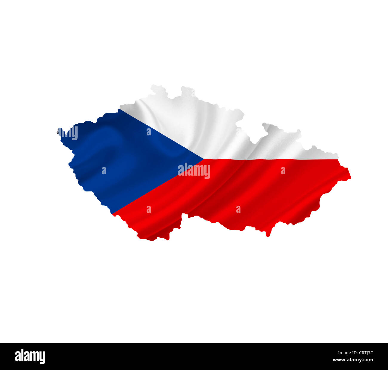 Karte von Tschechien mit wehende Flagge isoliert auf weiss Stockfoto