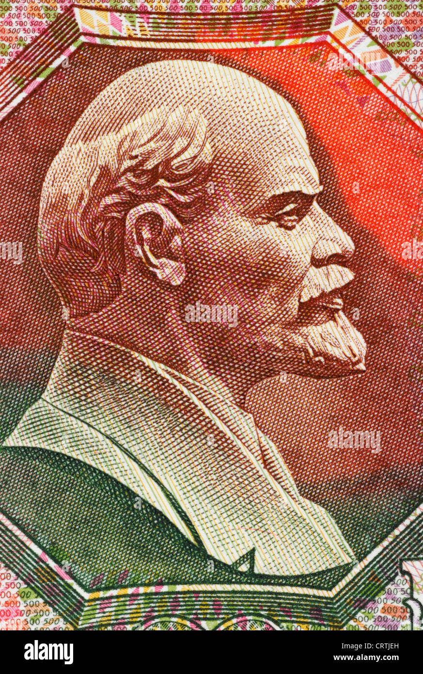 Lenin (1870-1924) auf 500 Rubel 1992 Banknote von UdSSR. Stockfoto