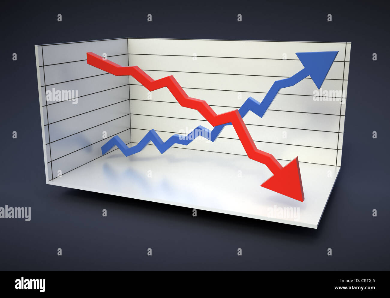 Roten und blauen Graphen in einem Analysediagramm Stockfoto
