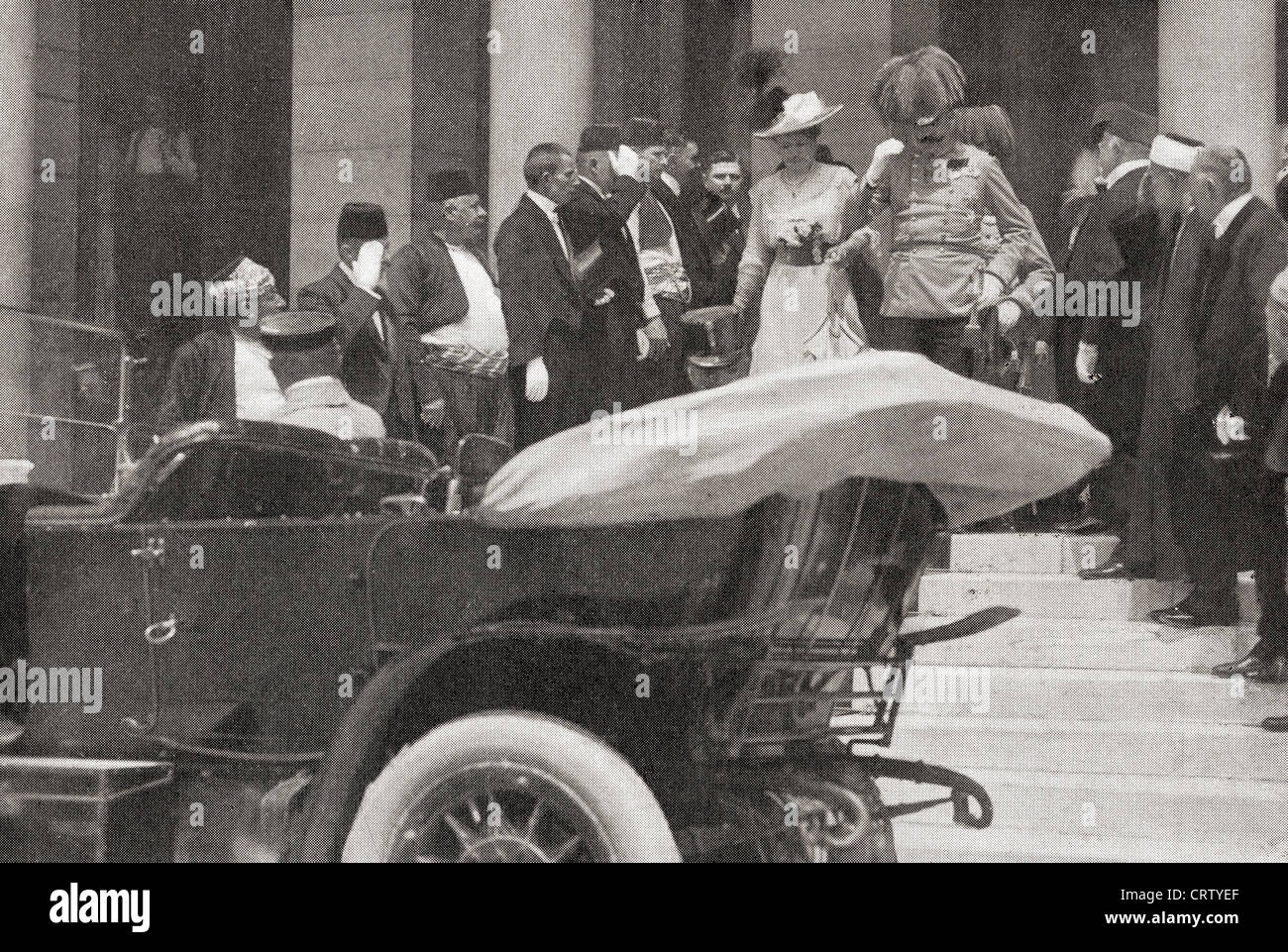 Franz Ferdinand Erzherzör von Österreich und Frau Sophie, Herzogin von Hohenberg, kurz vor ihrer Ermordung in Sarajevo, 28. Juni 1914. Stockfoto
