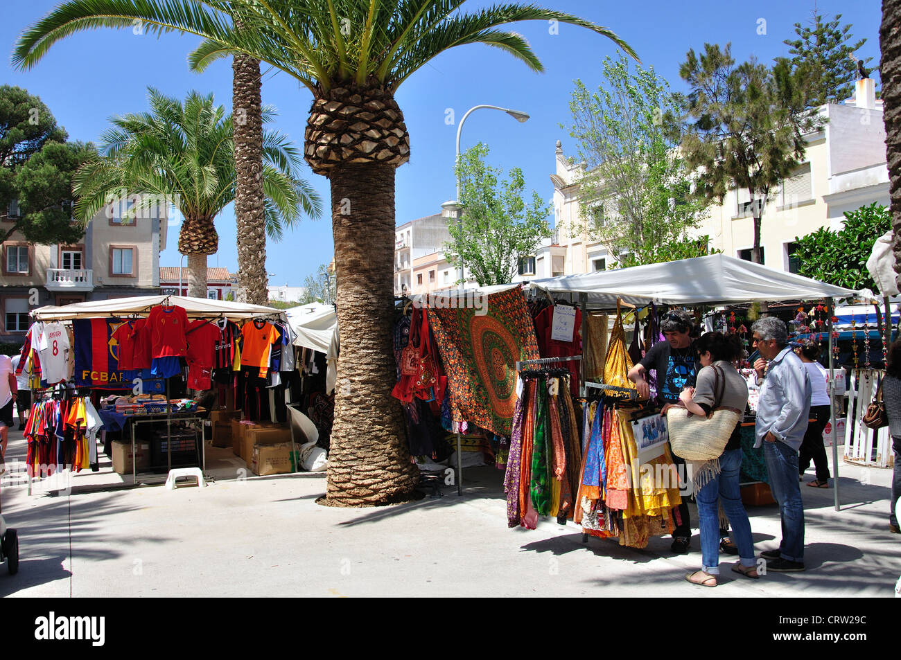 Open-Air-Markt am Samstag Handwerk, Plaza Explanada, Mahon, Menorca, Balearen, Spanien Stockfoto