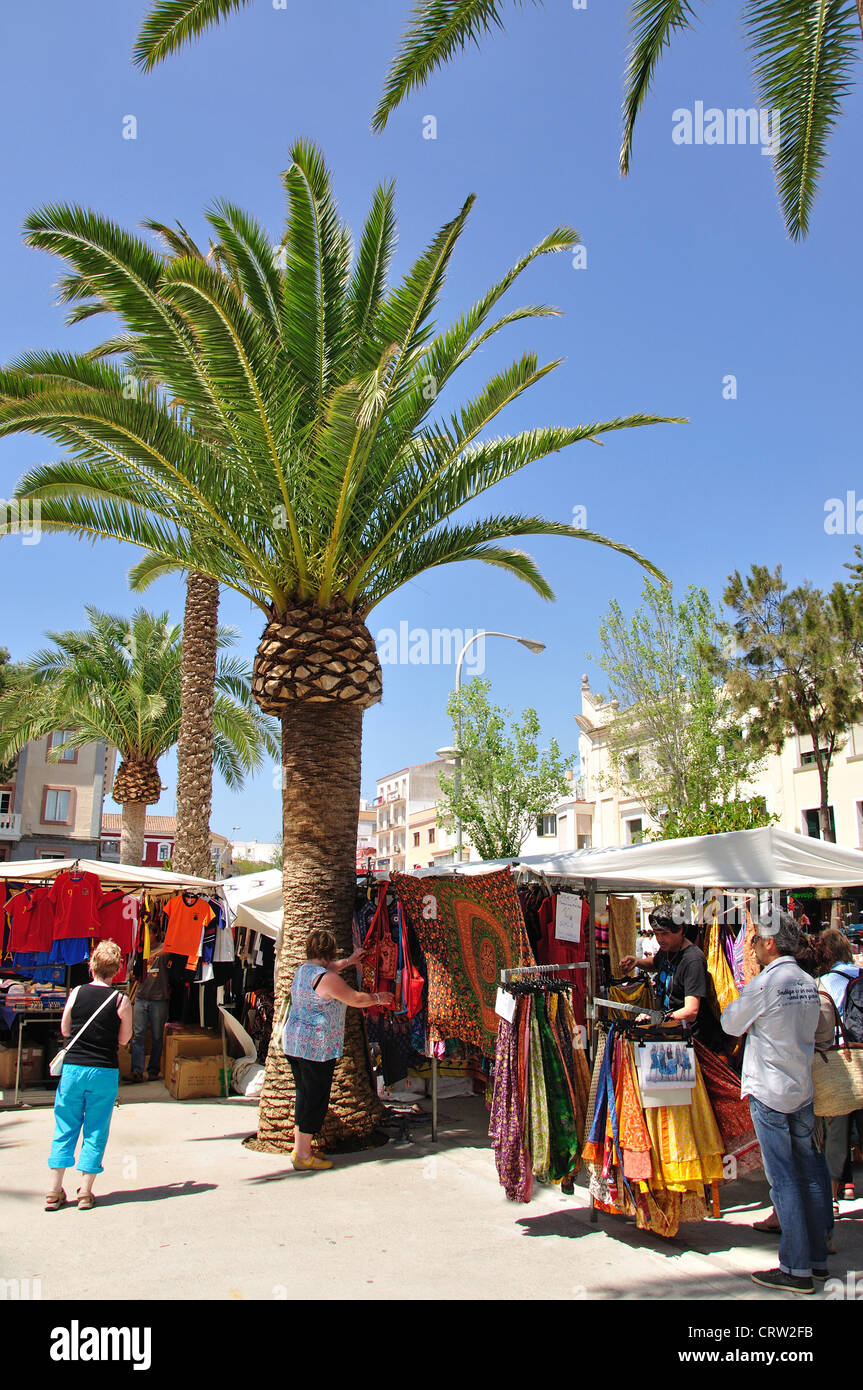 Open-Air-Markt am Samstag Handwerk, Plaza Explanada, Mahon, Menorca, Balearen, Spanien Stockfoto