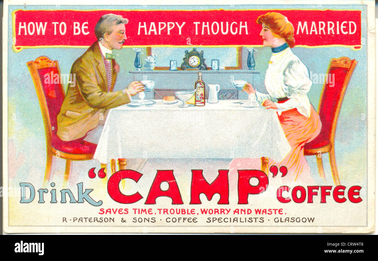 Werbe Postkarte für Camp-Kaffee Stockfoto